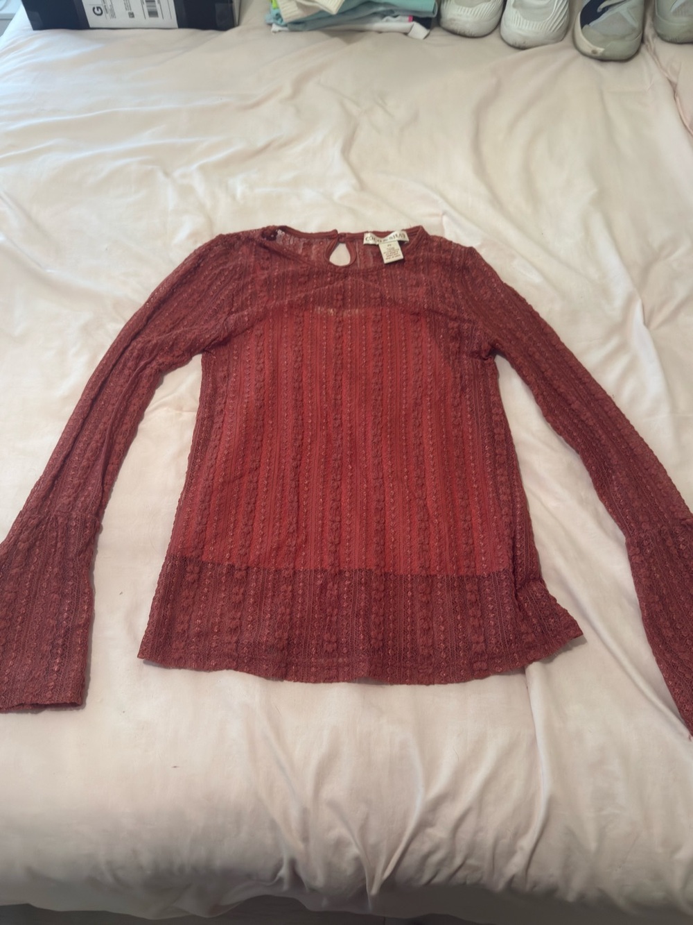 Lightweight Red Lace Long-Sleeve Women's Top